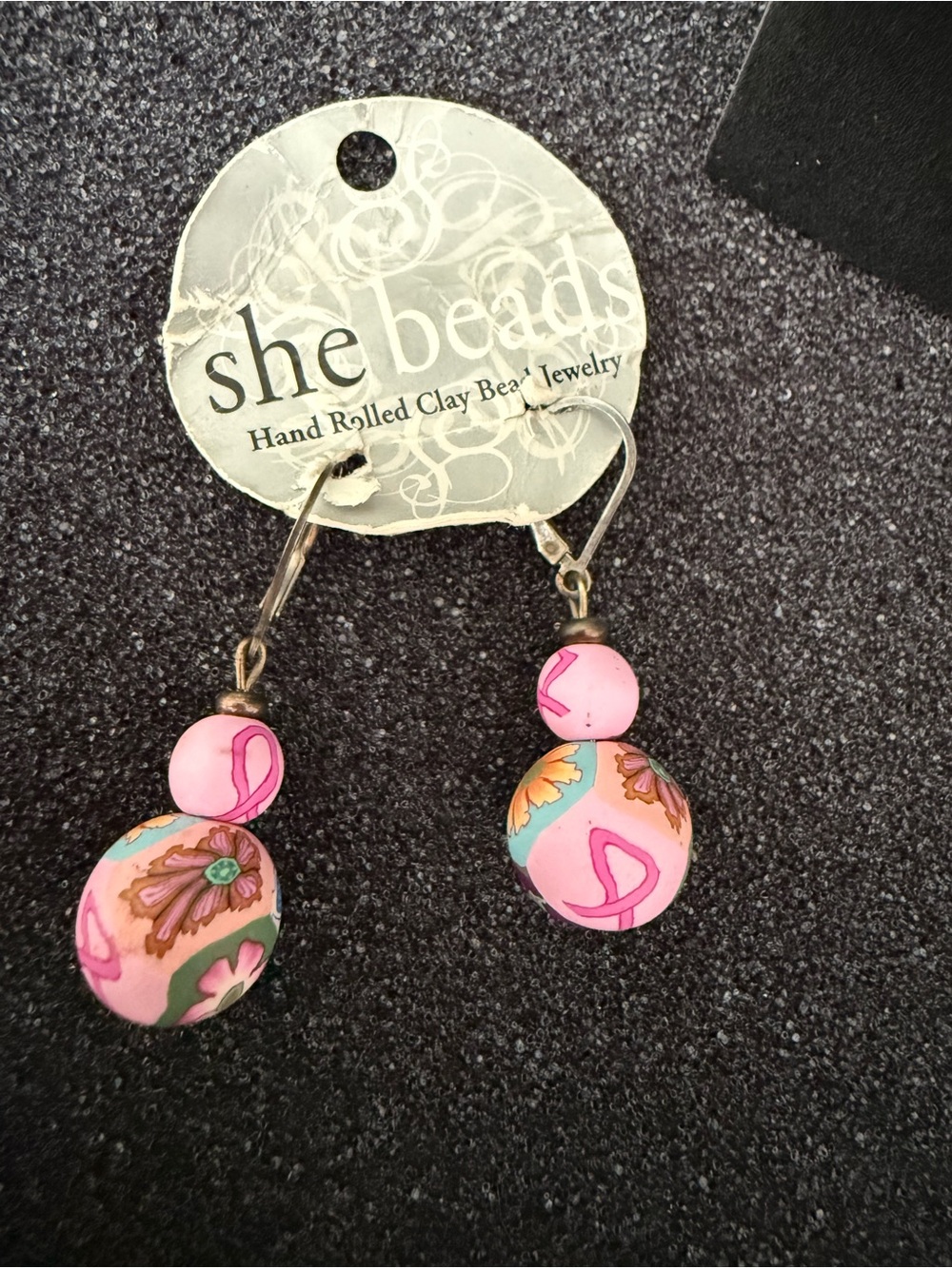 Intention Beads She Beads Hand Rolled Clay Breast Cancer Awareness Ribbon